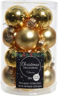 Набор стеклянных шаров 35 мм. Делюкс Мини золотые, глянцевые и матовые, 16 шт., Kaemingk, арт. 010347