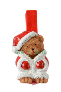 Комплект декоративных прищепок Мишка 4,5 см., красный, белый, коричневый, 8 шт., Kaemingk, арт. 161983/1