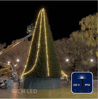 Светодиодная гирлянда Rich LED 3 Нити по 20 м, 600 LED, 24 В, теплая белая, мерцающая, черный провод, арт. RL-S3*20F-B/WW