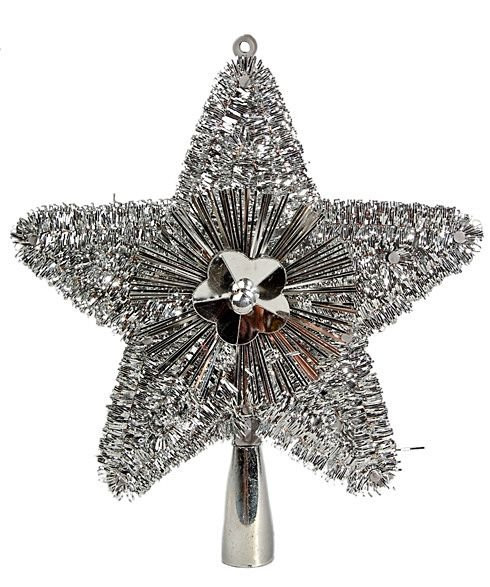 Верхушка Звезда Искристая 23 см, серебро, фольга, пластик, арт. 410491