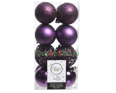 Набор пластиковых шаров Белль 60 мм., фиолетовый, 16 шт., Kaemingk, арт. 020882