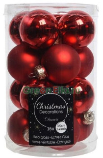 Набор стеклянных шаров 35 мм. Делюкс Мини красные, глянцевые и матовые, 16 шт., Kaemingk, арт. 010356