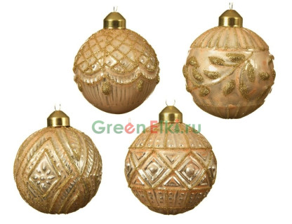 Набор винтажных стеклянных шаров Карлота 80 мм., перламутровые, 12 шт., Kaemingk, арт. 165059