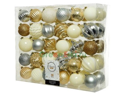 Набор пластиковых шаров Новогодний Кутюрье, коллекция Мороз и солнце, 60-70 мм., 60 шт., Kaemingk, арт. 029272