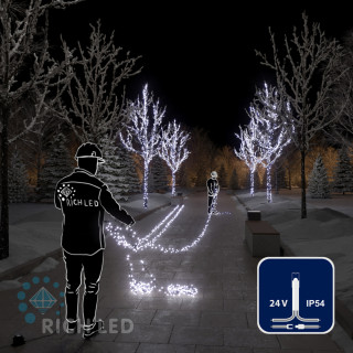 Светодиодная гирлянда Rich LED 5 Нитей по 20 м, 1000 LED, 24 В, белая, прозрачный провод, арт. RL-S5*20-T/W