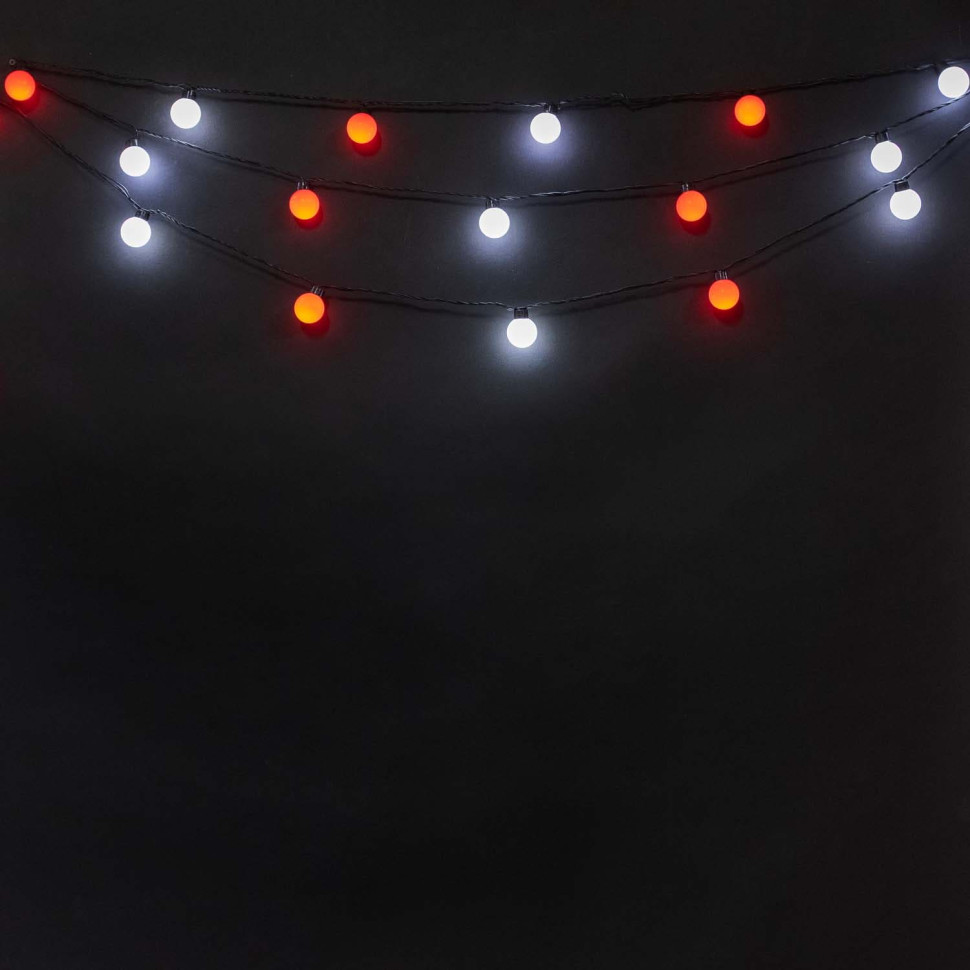 Гирлянда светодиодная LED-шарики, 5 м., бело красный, LaitCom, арт. HB20-11-2RW 18-017