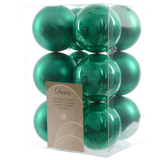 Набор пластиковых шаров Дивный 60 мм., изумрудный, 12 шт., mix, Kaemingk, арт. 167035