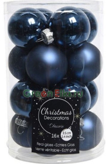 Набор стеклянных шаров 35 мм. Делюкс Мини синие, глянцевые и матовые, 16 шт., Kaemingk, арт. 167185