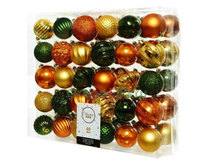 Набор пластиковых шаров Новогодний Кутюрье, коллекция Волшебство соснового бора, 60-70 мм., 60 шт., Kaemingk, арт. 029273