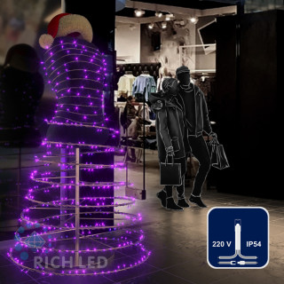 Светодиодная гирлянда Rich LED 10 м, 100 LED, 220 В, соединяемая, фиолетовая, прозрачный провод, арт. RL-S10C-220V-T/V