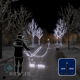 Светодиодная гирлянда Rich LED 5 Нитей по 20 м, 1000 LED, 24 В, белая, черный провод, арт. RL-S5*20-B/W