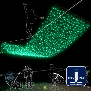 Светодиодный занавес Rich LED 2*6 м, влагозащитный колпачок, зеленый, белый провод, арт. RL-C2*6-CW/G