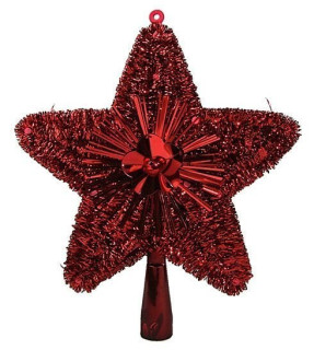Верхушка Звезда Искристая 23 см, красный, фольга, пластик, арт. 410492