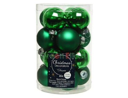 Набор стеклянных шаров 35 мм. Делюкс Мини зелёные, глянцевые и матовые, 16 шт., Kaemingk, арт. 010707