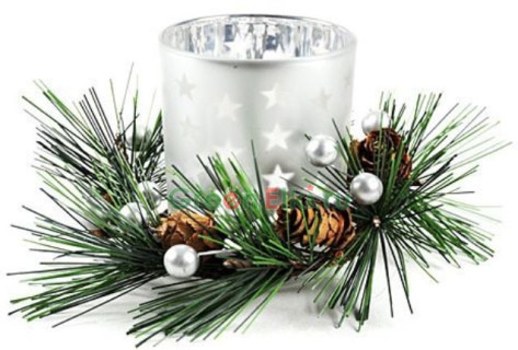 Новогодний подсвечник Миниатюрный Венок, серебристый, матовый, 7х8.4см, KAEMINGK, арт. 72827