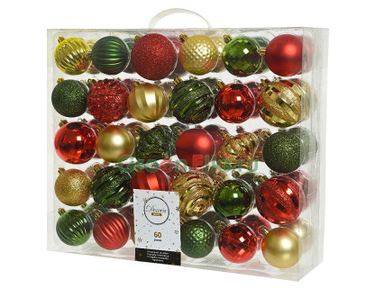 Набор пластиковых шаров Новогодний Кутюрье, коллекция Канун Рождества, 60-70 мм., 60 шт., Kaemingk, арт. 020142