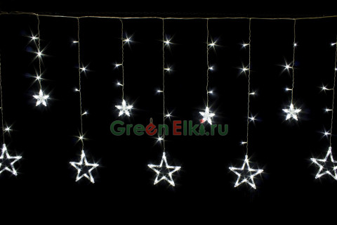 Светодиодная бахрома Звезды 2.5 x 0.95 м., 220V, 138 холодных белых LED ламп, прозрачный провод, контроллер. арт. w.02.5Т.138.S+ 
