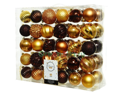 Набор пластиковых шаров Новогодний Кутюрье, коллекция Золотой шоколад, 60-70 мм., 60 шт., Kaemingk, арт. 029274