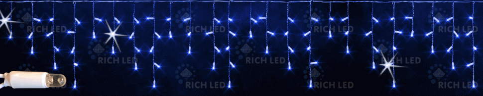 Светодиодная бахрома Rich LED, 3*0.5 м, синяя, мерцающая, белый резиновый провод, арт. RL-i3*0.5F-RW/B