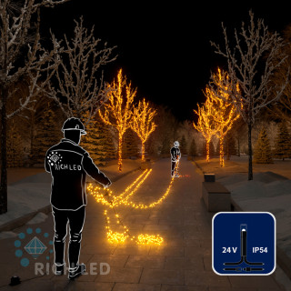 Светодиодная гирлянда Rich LED 5 Нитей по 20 м, 1000 LED, 24 В, желтая, черный провод, арт. RL-S5*20-B/Y