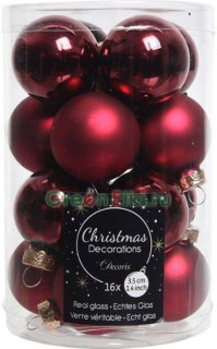 Набор стеклянных шаров 35 мм. Делюкс Мини бордовые, глянцевые и матовые, 16 шт., Kaemingk, арт. 010392