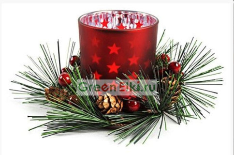 Новогодний подсвечник Миниатюрный Венок, красный, матовый, 7х8.4см, KAEMINGK, арт. 645379