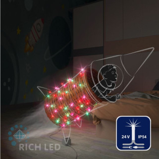 Светодиодная гирлянда Rich LED 10 м, 100 LED, 24 В, соединяемая, RGP, мерцающая, прозрачный провод, арт. RL-S10CF-24V-T/RGP