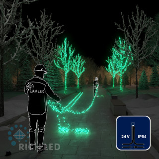 Светодиодная гирлянда Rich LED 5 Нитей по 20 м, 1000 LED, 24 В, зеленая, черный провод, арт. RL-S5*20-B/G
