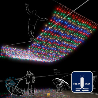 Светодиодный занавес Rich LED 2*6 м, влагозащитный колпачок, мульти, белый провод, арт. RL-C2*6-CW/M