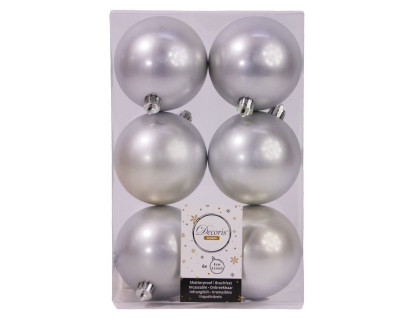 Набор пластиковых шаров Парис 80 мм., серебро, матовые, 6 шт., Kaemingk, арт. 906425