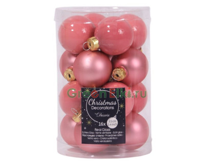 Набор стеклянных шаров 35 мм. Делюкс Мини розовая карамель, глянцевые и матовые, 16 шт., Kaemingk, арт. 167537