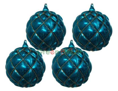 Набор винтажных стеклянных шаров Бархатный Винтаж 100 мм., голубой антик, 4 шт., SHISHI, арт. 54834
