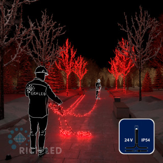 Светодиодная гирлянда Rich LED 5 Нитей по 20 м, 1000 LED, 24 В, красная, черный провод, арт. RL-S5*20-B/R