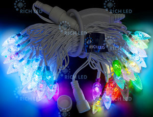 Гирлянда Шишки 7.5 м Rich LED, 50 LED-шишек, соединяемая (до 15 шт.), автосмена цвета RGB, 220 В, белый провод, арт. RL-T7.5-50C-2/W/RGB