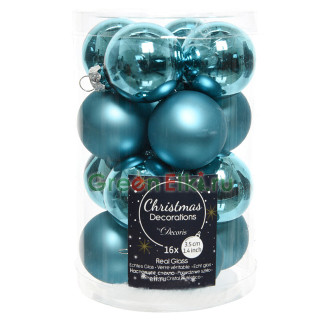 Набор стеклянных шаров 35 мм. Делюкс Мини бирюзовые, глянцевые и матовые, 16 шт., Kaemingk, арт. 167248