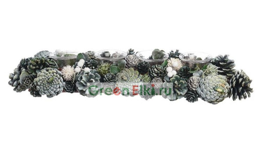 Подсвечник Фантазия С Шишками в зелёных тонах, на 4 свечи, 15х45х9 см, KAEMINGK, арт. 158900