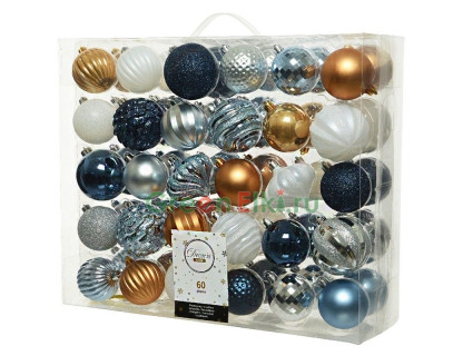 Набор пластиковых шаров Новогодний Кутюрье, коллекция Поэзия зимнего дня, 60-70 мм., 60 шт., Kaemingk, арт. 171693
