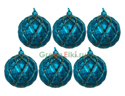 Набор винтажных стеклянных шаров Бархатный Винтаж 80 мм., голубой антик, 6 шт., SHISHI, арт. 54833 