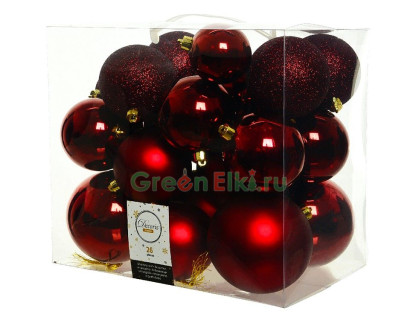 Набор однотонных пластиковых шаров Фон шик, 10/8/6 см., бордо, 26 шт., Kaemingk, арт. 020596