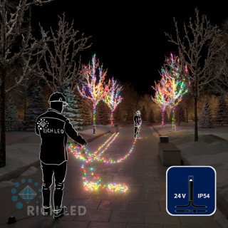 Светодиодная гирлянда Rich LED 5 Нитей по 20 м, 1000 LED, 24 В, мульти, черный провод, арт. RL-S5*20-B/M