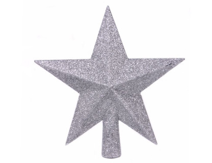 Верхушка Звезда Делюкс 19 см, серебро, глиттер, пластик, арт. 029541