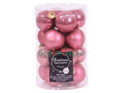 Набор стеклянных шаров 35 мм. Делюкс Мини розовый бархат, глянцевые и матовые, 16 шт., Kaemingk, арт. 167604