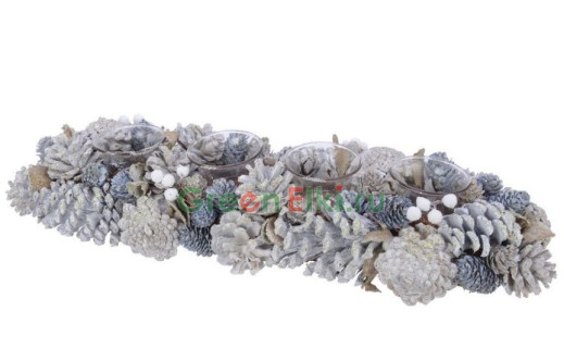 Подсвечник Лесной Гламур в серебристо-дымчатых тонах, на 4 свечи, 15x45x9.5 см, KAEMINGK, арт. 162911