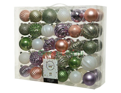 Набор пластиковых шаров Новогодний Кутюрье, коллекция Подарок зимнего заката, 60-70 мм., 60 шт., Kaemingk, арт. 029578