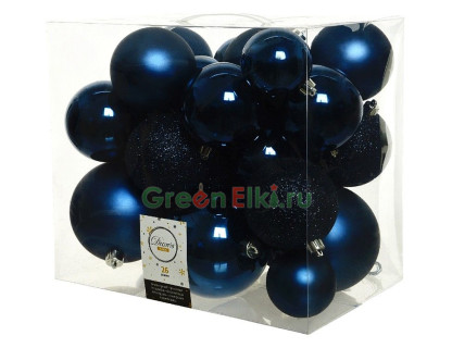 Набор однотонных пластиковых шаров Фон шик, 10/8/6 см., синий бархат, 26 шт., Kaemingk, арт. 020602