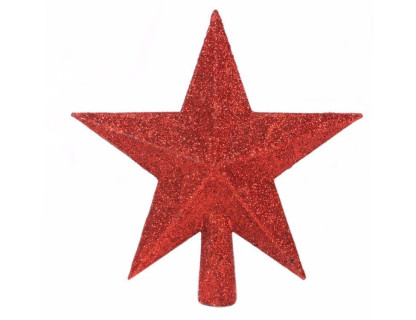 Верхушка Звезда Делюкс 19 см, красный, глиттер, пластик, арт. 029542