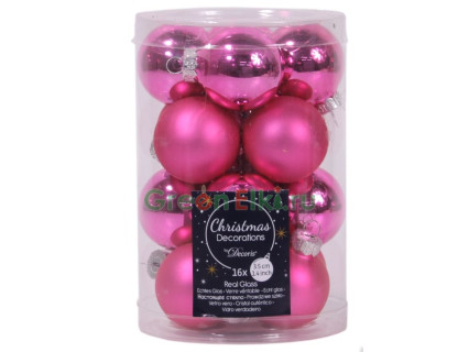 Набор стеклянных шаров 35 мм. Делюкс Мини фуксия, глянцевые и матовые, 16 шт. Kaemingk, арт. 010401