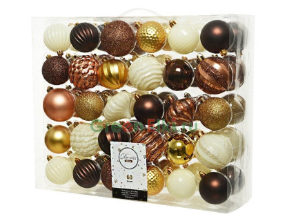 Набор пластиковых шаров Новогодний Кутюрье, коллекция Кофейный десерт, 60-70 мм., 60 шт., Kaemingk, арт. 029580