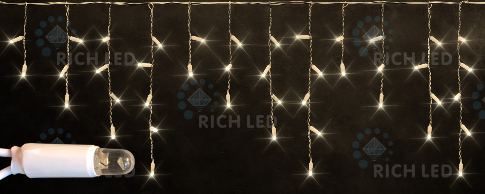 Светодиодная бахрома Rich LED, 3*0.5 м, теплая белая, мерцающая, белый резиновый провод, арт. RL-i3*0.5F-RW/WW