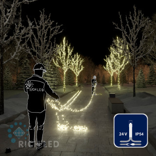 Светодиодная гирлянда Rich LED 5 Нитей по 20 м, 1000 LED, 24 В, теплая белая, прозрачный провод, арт. RL-S5*20-T/WW